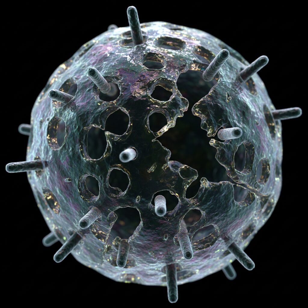 Microscopic view of BSF Peptides attacking bacterial cells.