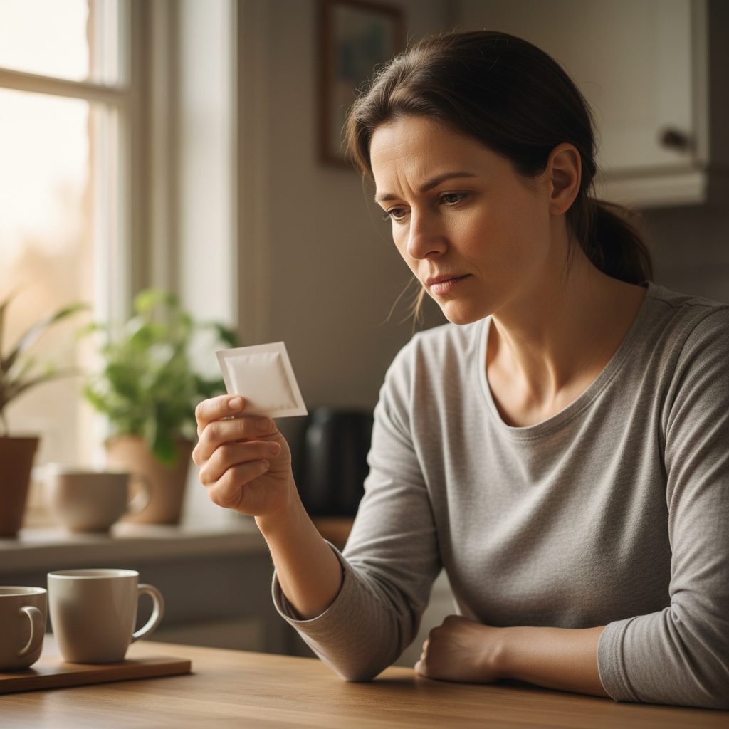 Consumer contemplating peptide wellness products