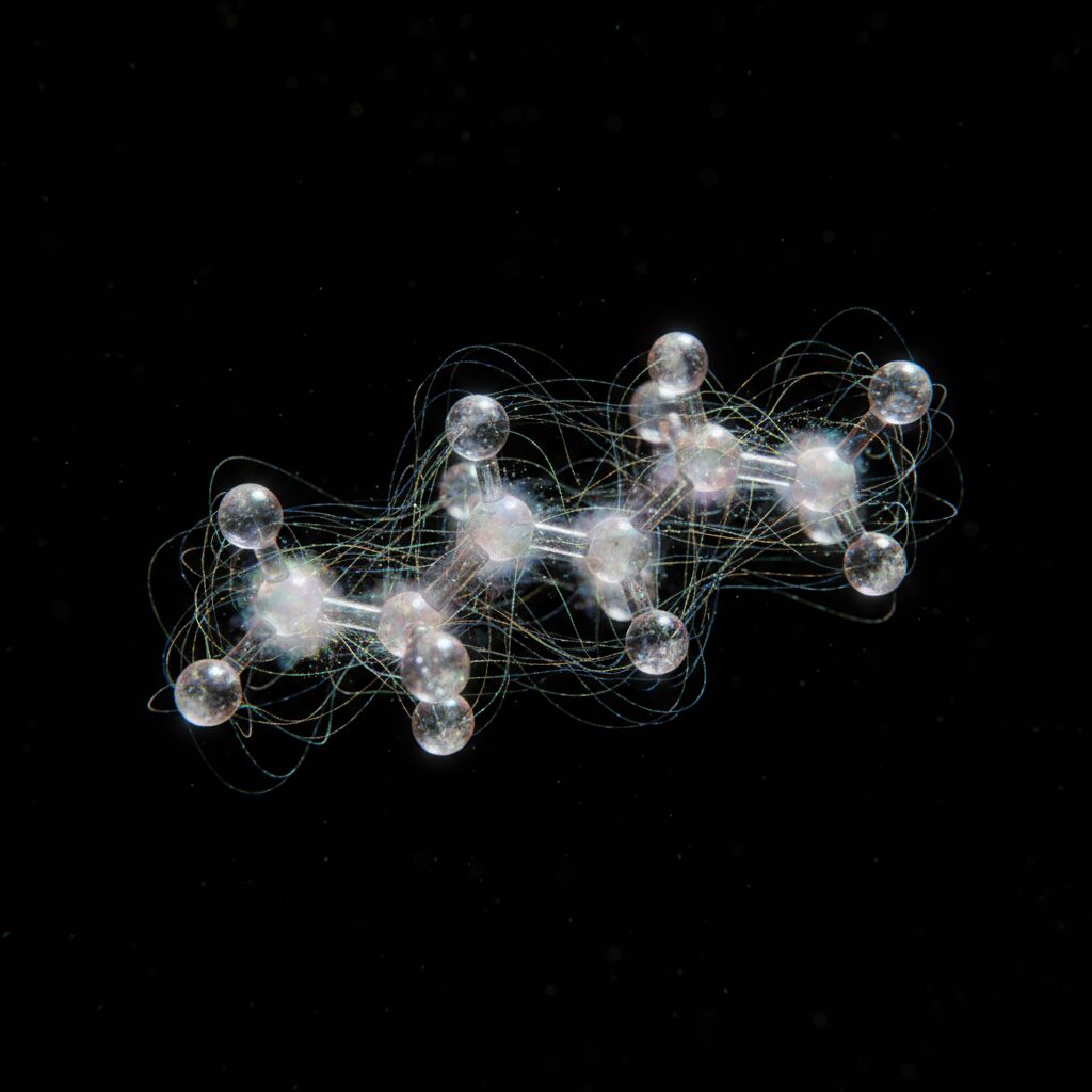 A 3D molecular visualization of a peptide sequence generated by the InversePep diffusion model for drug discovery.