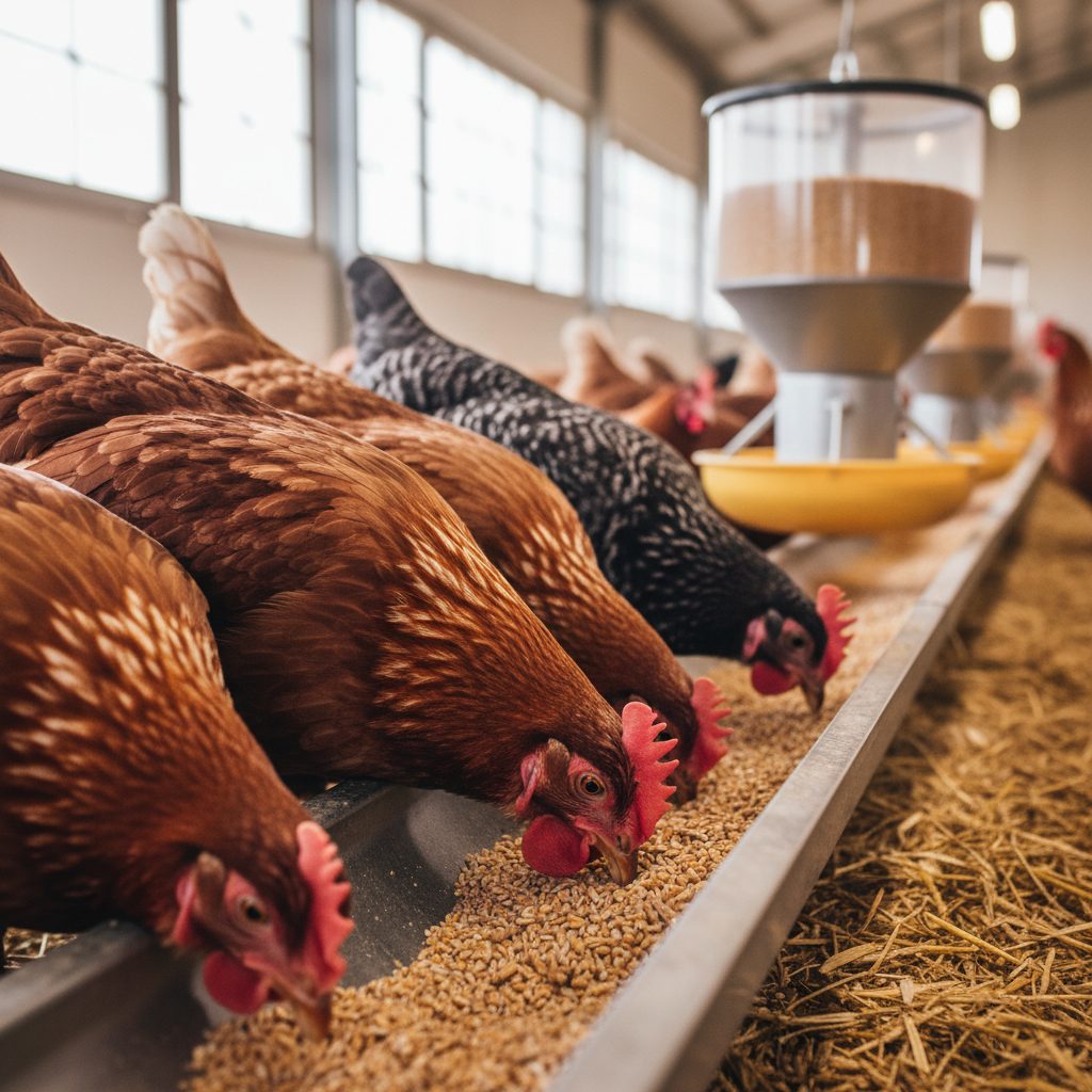 Healthy Laying Hens in a Poultry Barn