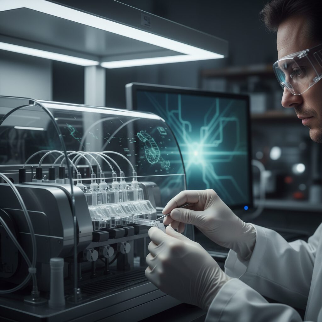 High-tech microbe analysis tools in a lab Antimicrobial peptides