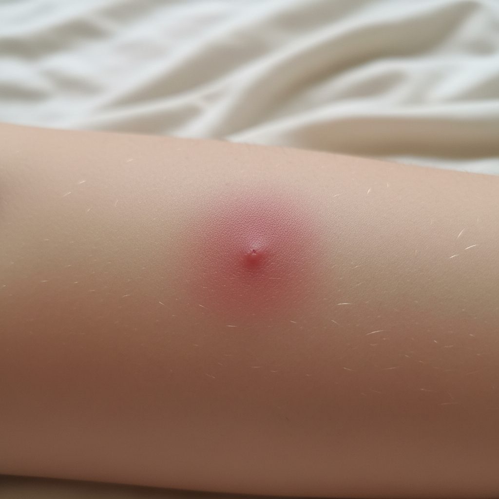 Image showing an injection site reaction, such as redness or swelling on skin, Unapproved Peptide Injections.