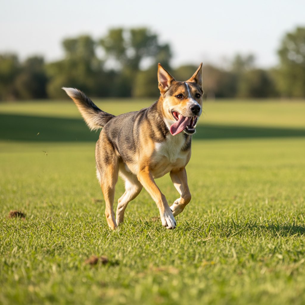 Joyful dog running in a park