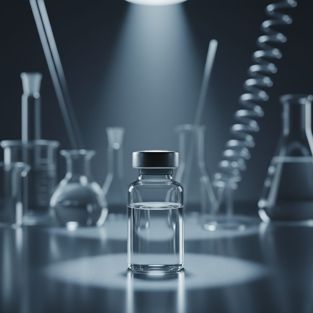 Lab vials and equipment, emphasizing research and quality control
