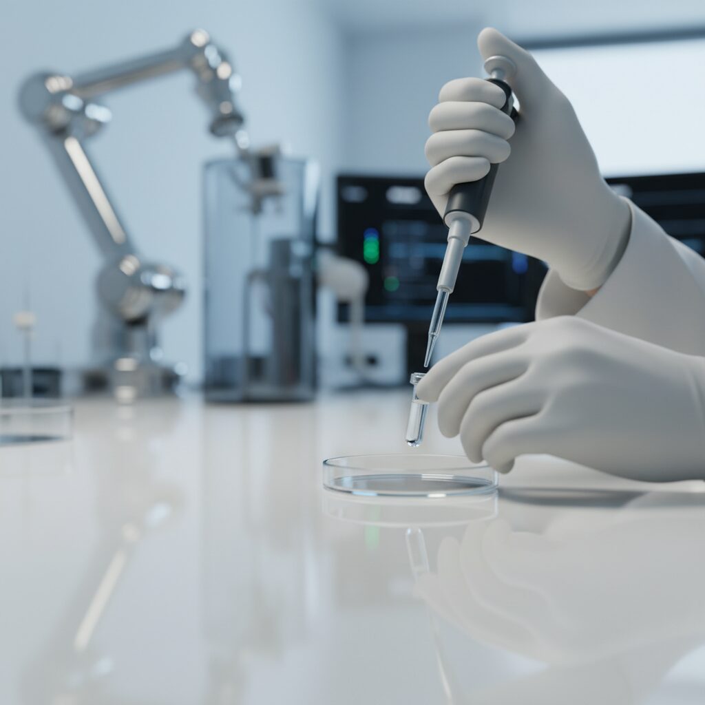 AI technology scanning genetic data to discover new livestock health peptides for animal care.