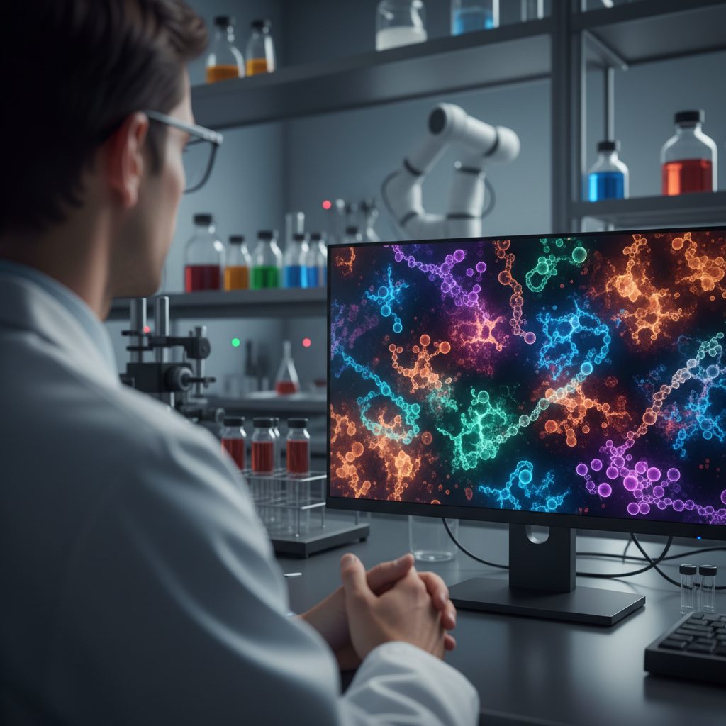 Laboratory setting with scientists conducting metabolic research, symbolizing data-driven approaches to health.