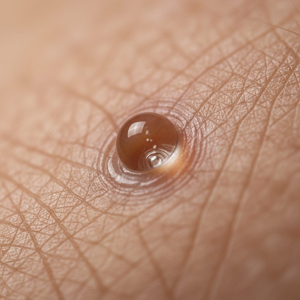 Microscopic view illustrating molecular absorption, with P-Tiox Serum Review penetrating the skin layers.
