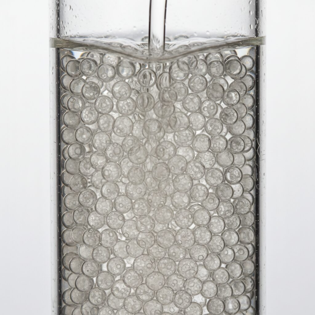 Diagram of Precision Chemistry in Solid-Phase Peptide Synthesis showing the SPPS cycle on resin beads.