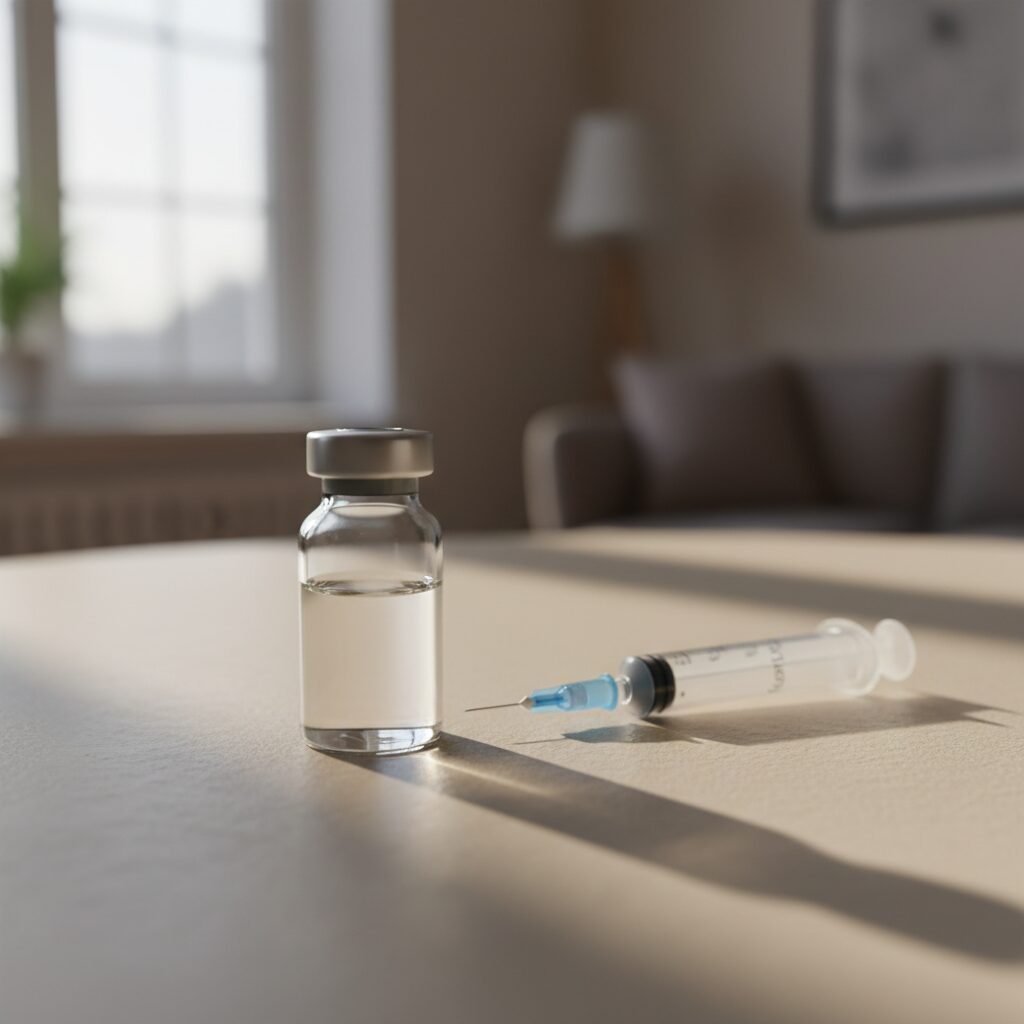 A medical bottle in a lab setting illustrating the impact of FDA Peptide Regulations on compounding.