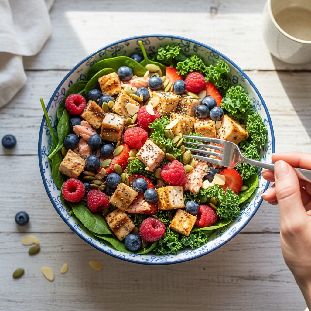 Vibrant, healthy meal with colorful whole foods